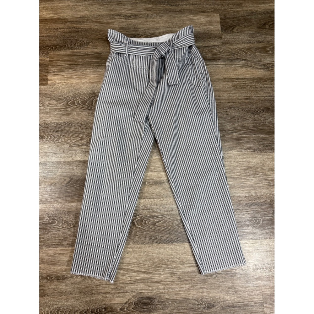 BCBGeneration Striped Pants Black White Cotton Matching Tie Belt Size 6 Academia